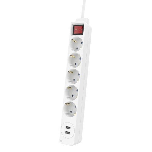 Разклонител Hama 223183, 5 гнезда + 2x USB с ключ, бял, 2004047443481269 04  — OK Office Разклонител Hama 223183, 5 гнезда + 2x USB с ключ, бял, 2004047443481269 04
