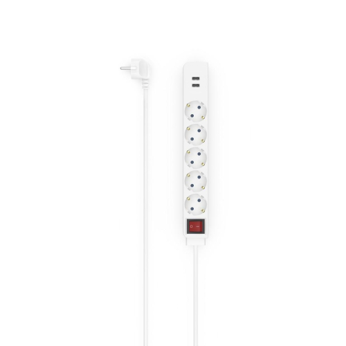 Разклонител Hama 223183, 5 гнезда + 2x USB с ключ, бял, 2004047443481269 05  — OK Office Разклонител Hama 223183, 5 гнезда + 2x USB с ключ, бял, 2004047443481269 05