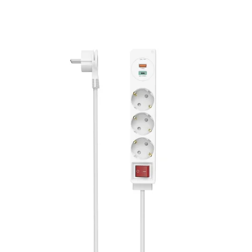 Hama Power Strip, 3-Way, USB-C/A 18 W, PD/QC™, Switch, Flat Plug, 1.4 m, wht, 2004047443481283