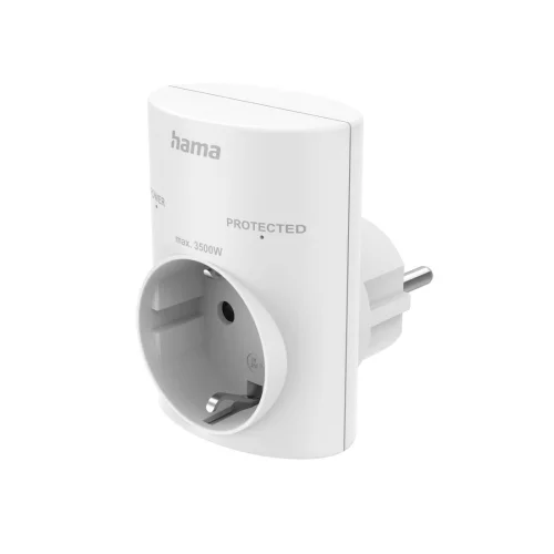 Hama Socket Adapter, Earthed Contact, Overvoltage Protection, Mains Voltage, white, 2004047443482129