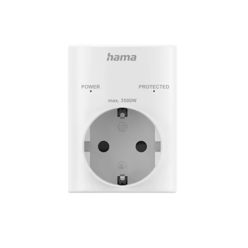 Hama Socket Adapter, Earthed Contact, Overvoltage Protection, Mains Voltage, white, 2004047443482129 02 