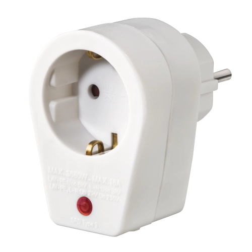Hama Socket Adapter, Earthed Contact Socket, Overvoltage Protection, white, 2004047443482167