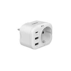 Разклонител Hama, 4 гнезда, 1 x USB-C, 2 x USB-A, Бял