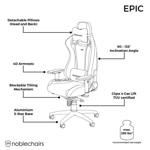 Геймърски стол Noblechairs EPIC, черен, 2004251442503215 03 