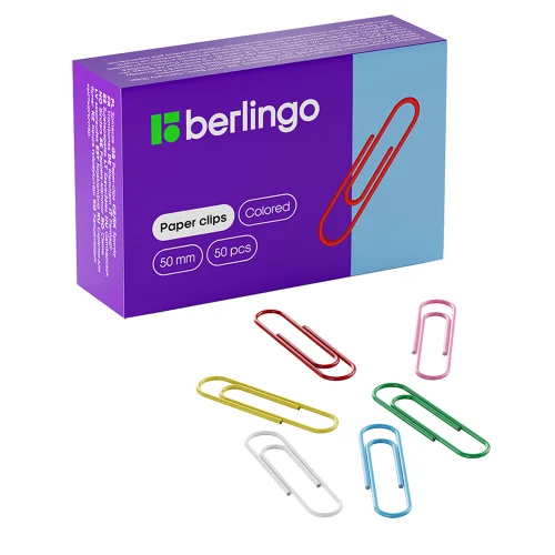 Berlingo paper clips 50mm vinyl assorted, 1000000000043560