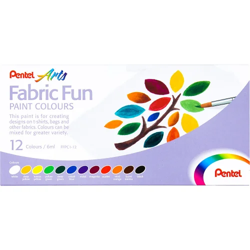 Textile Paint Pentel 12 colours 6 ml, 1000000000038653