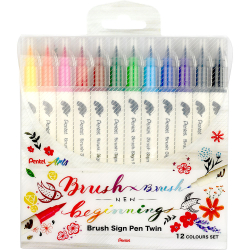 Маркер Четка Pentel Sign Pen Twin 12цв