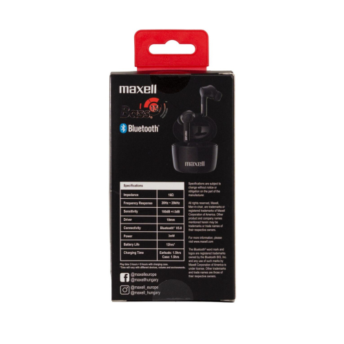 Блутут слушалки-тапи с докинг кутийка Maxell Bass 13, True Wireless, Bluetooth 5.0, Черни, 2004902580786915 02 