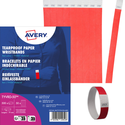 Гривна за достъп Avery TYVEK+№ чрв 500бр, 1000000000052309 02 
