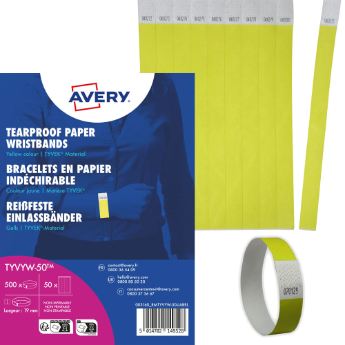 Гривна за достъп Avery TYVEK+№ жлт 500бр, 1000000000052310 02 