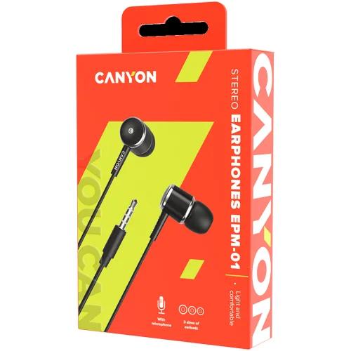 CANYON Stereo earphones with microphone, Black, 2005291485001582 02 