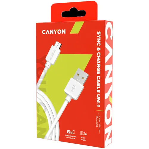 Canyon Micro USB/USB M1W cable white 1m, 1000000000027412 04 