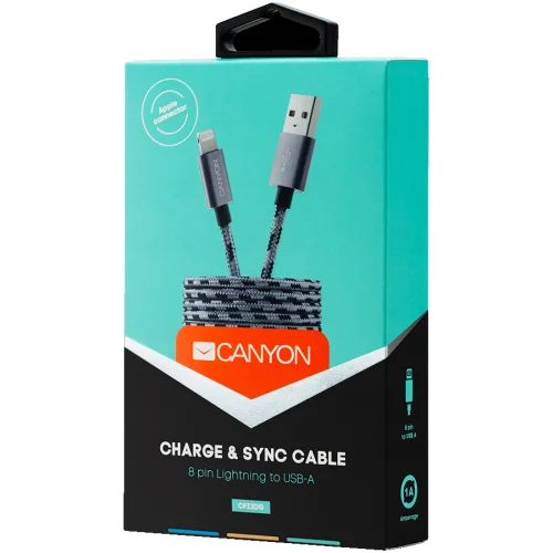 Кабел Canyon Lightning/USB CFI3DG 1м сив, 1000000000027558 04 