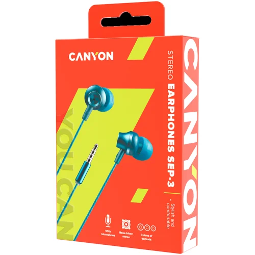 CANYON Stereo earphones with microphone CNS-CEP3BG, blue-green, 2005291485002879 02 