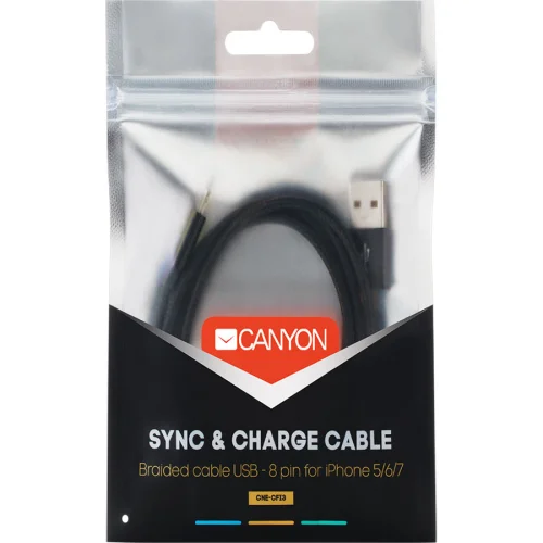 Кабел Canyon Lightning/USB 1м CFI3B чрн, 1000000000035526 03 