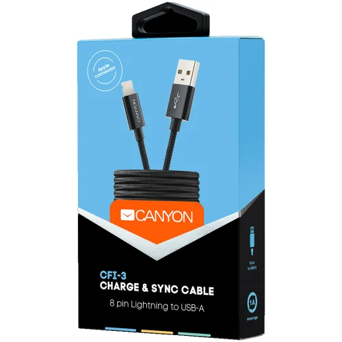 Кабел Canyon Lightning/USB 1м CFI3B чрн, 1000000000035526 06 