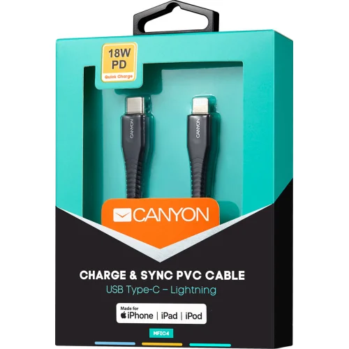 Кабел Canyon USB-C/Lightning 1.2м черен, 1000000000036665 04 
