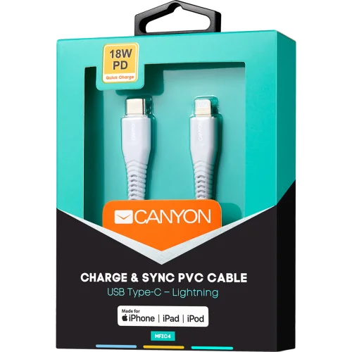 Кабел Canyon USB-C/Lightning 1.2м бял, 1000000000036664 04 