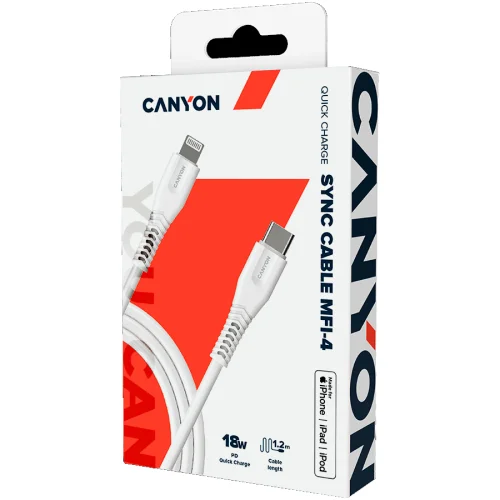 Кабел Canyon USB-C/Lightning 1.2м бял, 1000000000036664 08 
