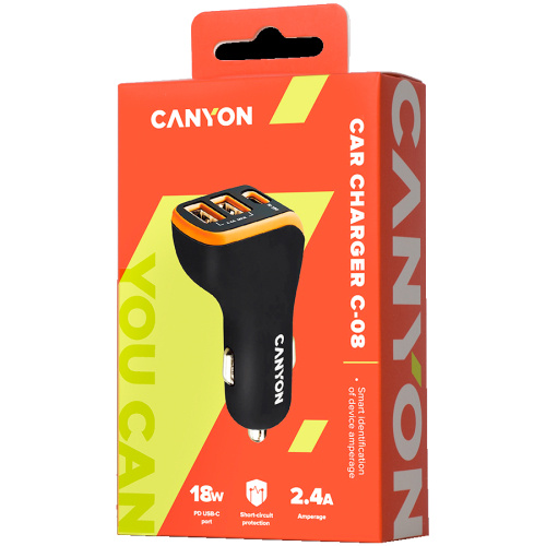 Зарядно кола Canyon 12V USB-A/C 18W ч/о, 1000000000040206 06 