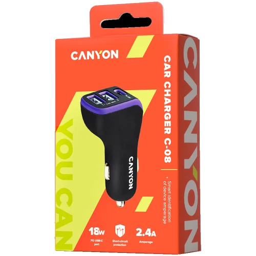 Зарядно кола Canyon 12V USB-А/C 18W ч/л, 1000000000040207 08 