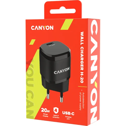 Зарядно Canyon 220V USB-C 20W B05 черен, 1000000000040195 03 