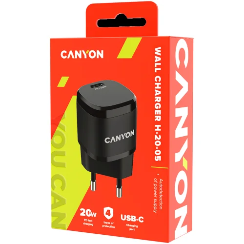 Зарядно Canyon 220V USB-C 20W B05 черен, 1000000000040195 07 