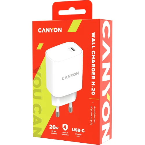 Зарядно Canyon 220V USB-C 20W W02 бял, 1000000000040196 03 