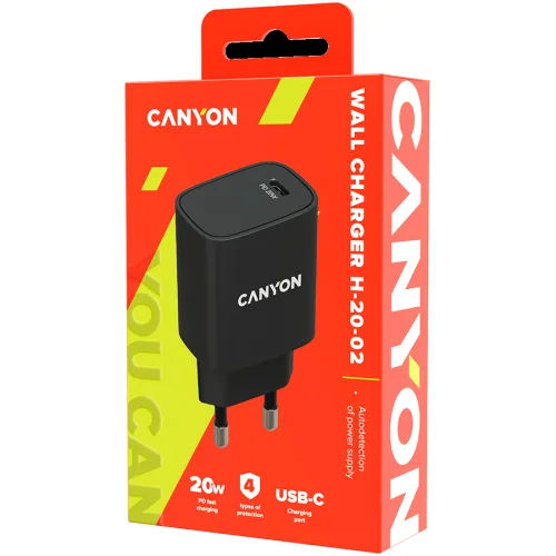 Зарядно Canyon 220V USB-C 20W B02 черен, 1000000000040197 06 