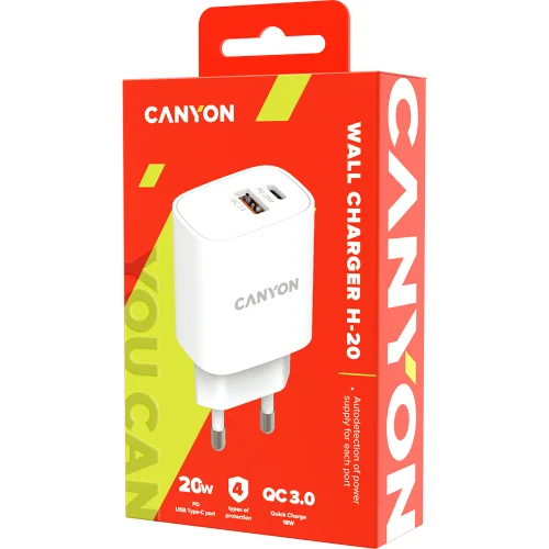 Зарядно Canyon 220V USB-А/C 20W бял, 1000000000040203 03 