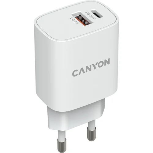 Зарядно Canyon 220V USB-А/C 20W бял, 1000000000040203