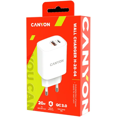 Зарядно Canyon 220V USB-А/C 20W бял, 1000000000040203 06 