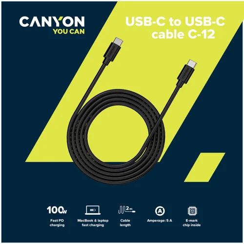 Кабел Canyon USB-C/USB-C UC-9 2м черен, 1000000000040212 04 