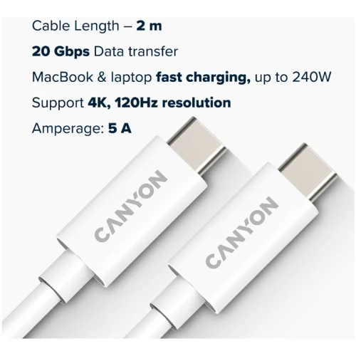 Кабел Canyon UC-42 USB-C/USB-C 2м бял, 1000000000045189 04 