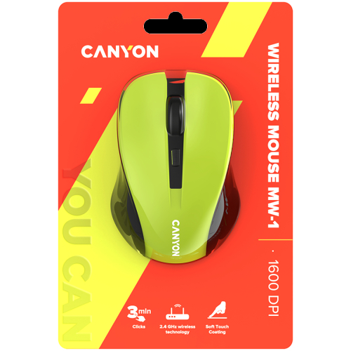 Безжична мишка Canyon MW-1, жълта, 2005291485015077 06  — OK Office Безжична мишка Canyon MW-1, жълта, 2005291485015077 06
