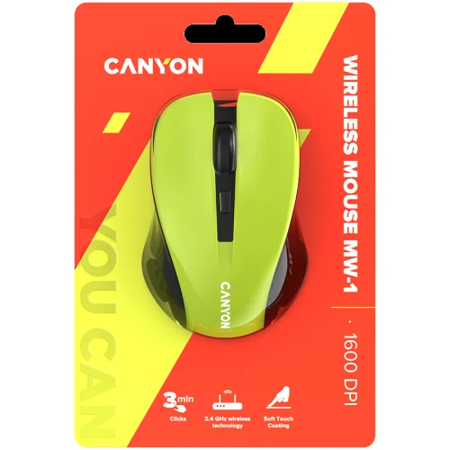 Canyon MW-1 Wireless Mouse, Yellow, 2005291485015077 06 