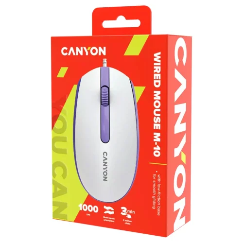 Мишка Canyon M-10 бял/лилав 1.5м USB, 1000000000045209 06 