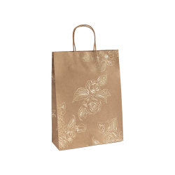 Крафт торбичка L златни цветя 5бр