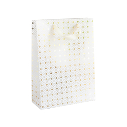 Крафт торбичка L златни диаманти бял 5бр