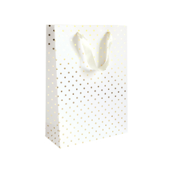 Крафт торбичка L златни точки бял 5бр
