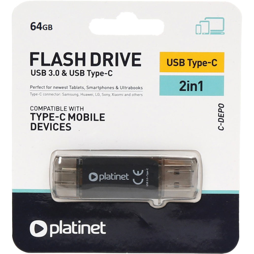 Памет OTG 64GB Platinet USB/USB-C черен, 1000000000040786 02  — OK Office Памет OTG 64GB Platinet USB/USB-C черен, 1000000000040786 02
