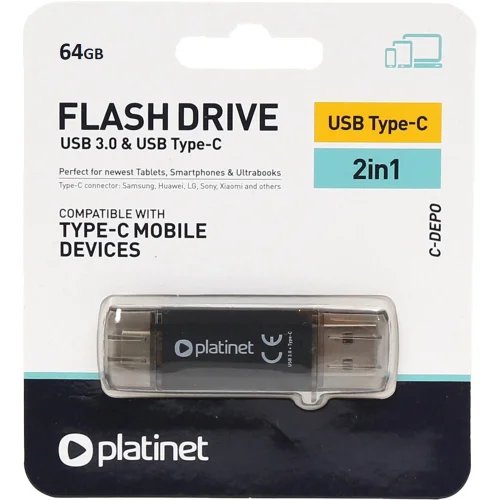 Памет OTG 64GB Platinet USB/USB-C черен, 1000000000040786 02 