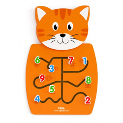 Дървена игра за стена Viga Toys Коте Лабиринт Числа, 1+ години