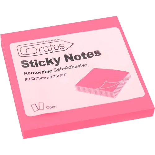 Sticky notes 75/75 pink neon 80 sheets, 1000000000005383