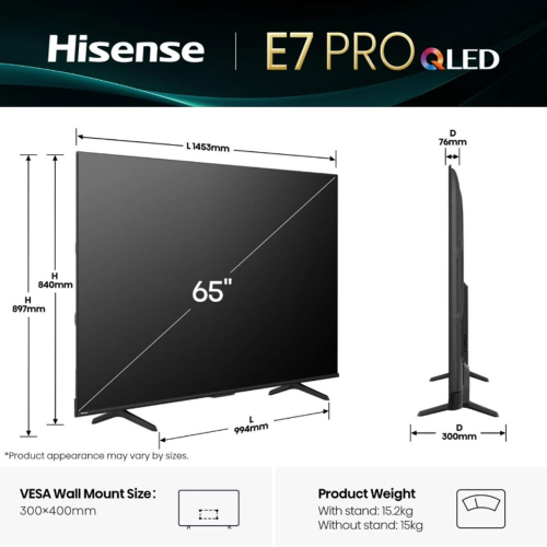 Смарт Телевизор Hisense E7Q 65' QLED 4K, 1000000000053253 02 