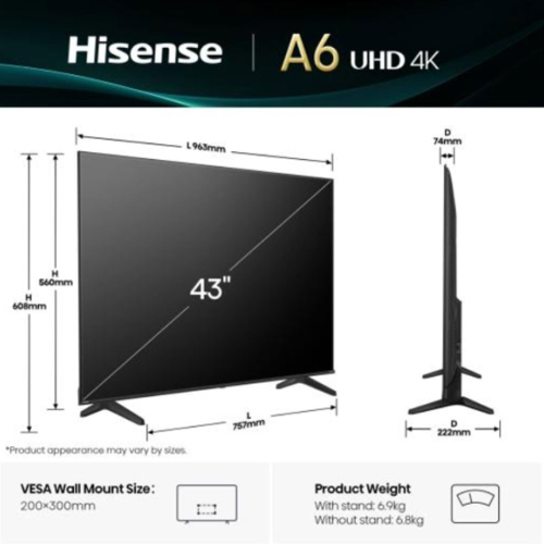 Смарт Телевизор Hisense A6Q 43' LED 4K, 1000000000053257 02 