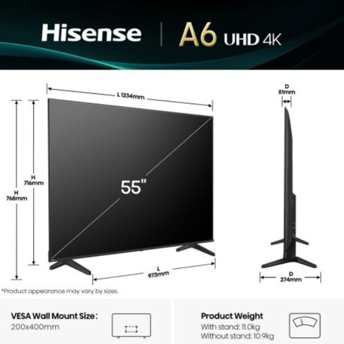 Смарт Телевизор Hisense A6Q 55' LED 4K, 1000000000053256 02 