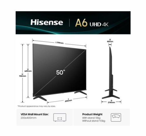 Смарт телевизор Hisense A6Q 50' DLED 4K UHD, 2006942351416045 03 