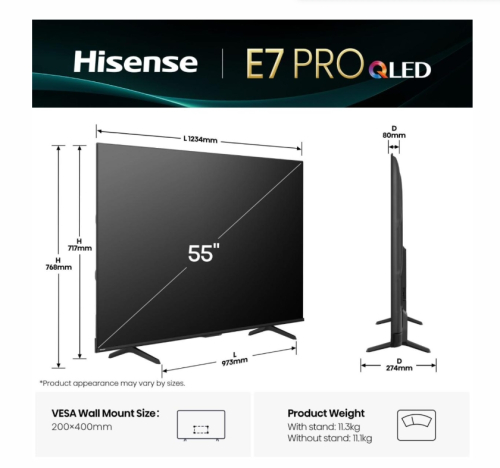 Hisense 55' E7Q Pro 4K Ultra HD Smart TV 3840x2160, 2006942351416212 02 