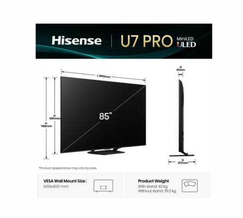 Смарт телевизор Hisense 85U7Q Pro 85' ULED 3840x2160, 2006942351417608 02 